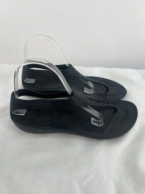 Crocs Sexi Flip Sandals Women's 10 Black Comfort T-Strap Thong Flat Lightweight